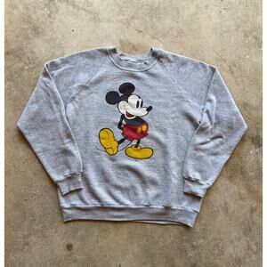 Vintage 1980s Disney Mickey Mouse Gray Raglan Sweatshirt Size Small Made in USA